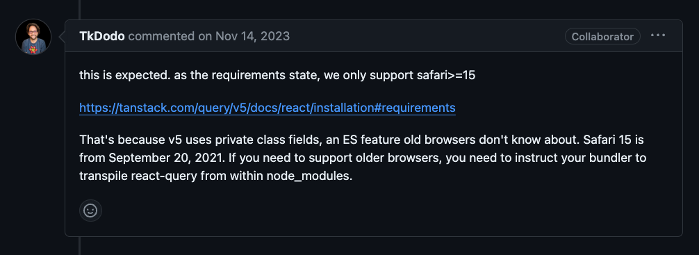 ES Private fields issue tkdodo comment